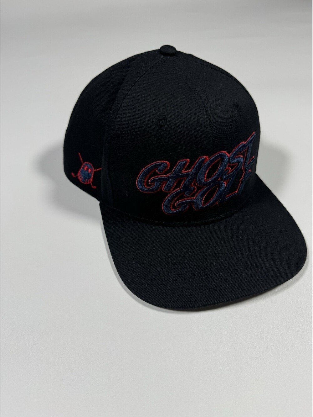 Ghost Golf Snapback Hat Black Embroidered Script Flat Bill Adjustable Cap